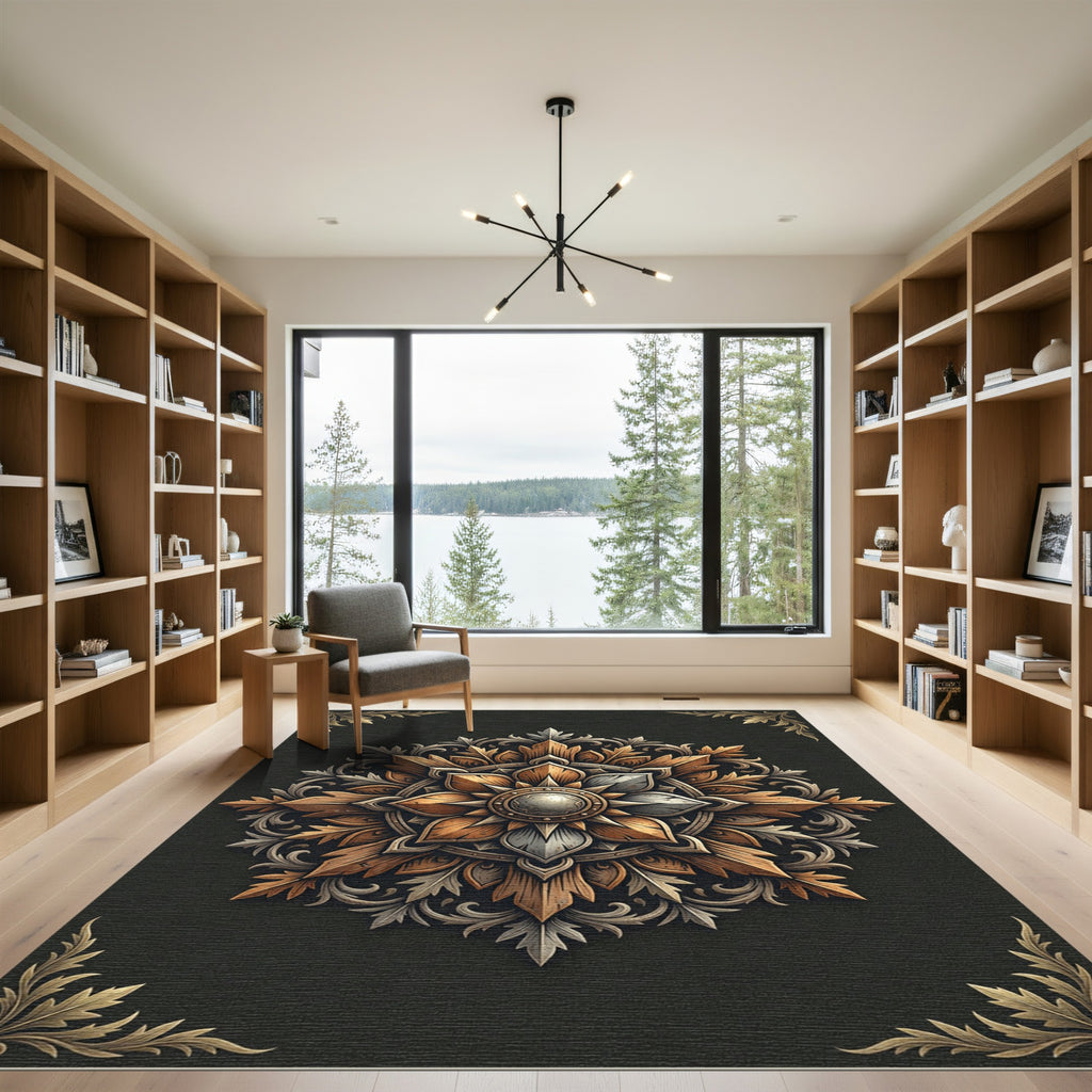 Ornate Bronze Metallic Iron Flower Medallion Rug
