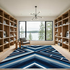 Deep Blue Modern Geometric Chevron Rug