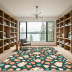 Retro Teal Tech Circuit Abstract Art Rug