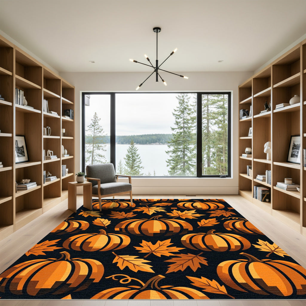 Autumn Harvest Pumpkin and Maple Leaf Rug