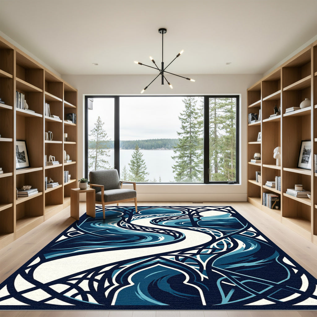 Serene Midnight Blue Flowing Archway Rug