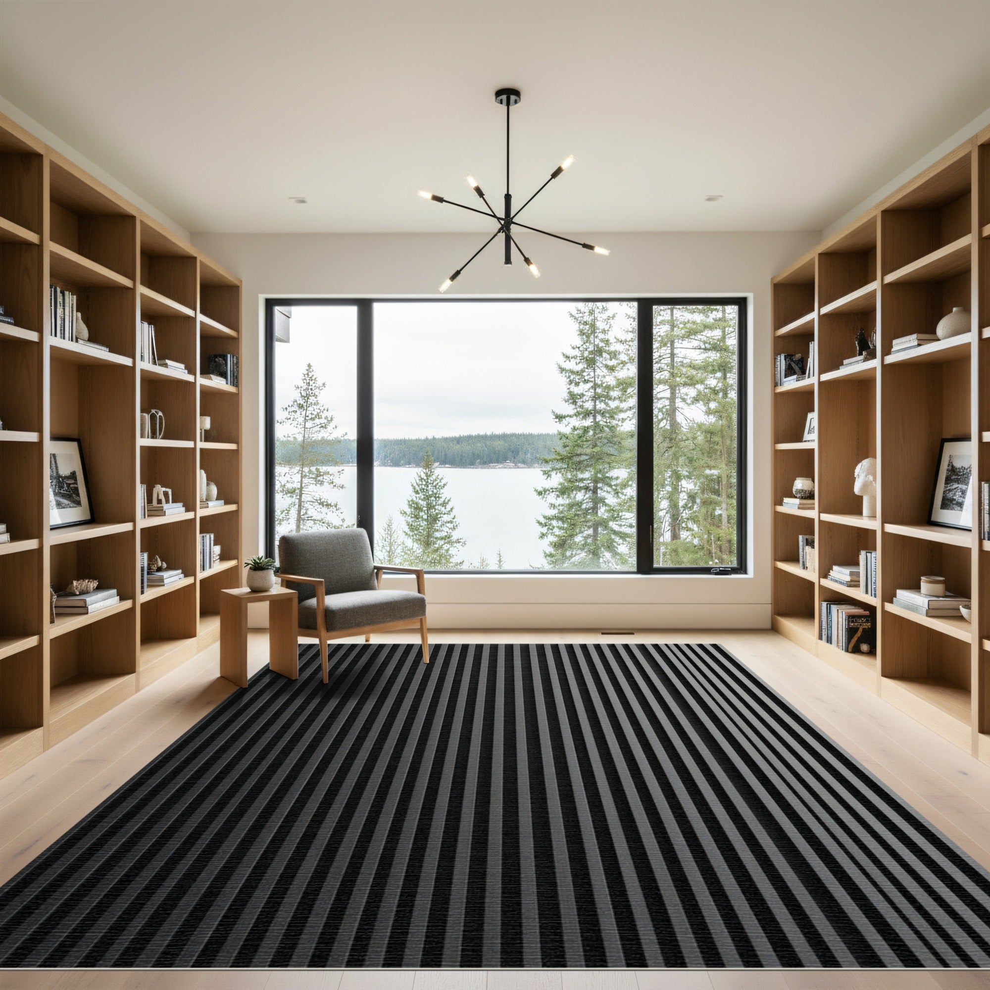 Deep Charcoal Vertical Plank Overlay Rug