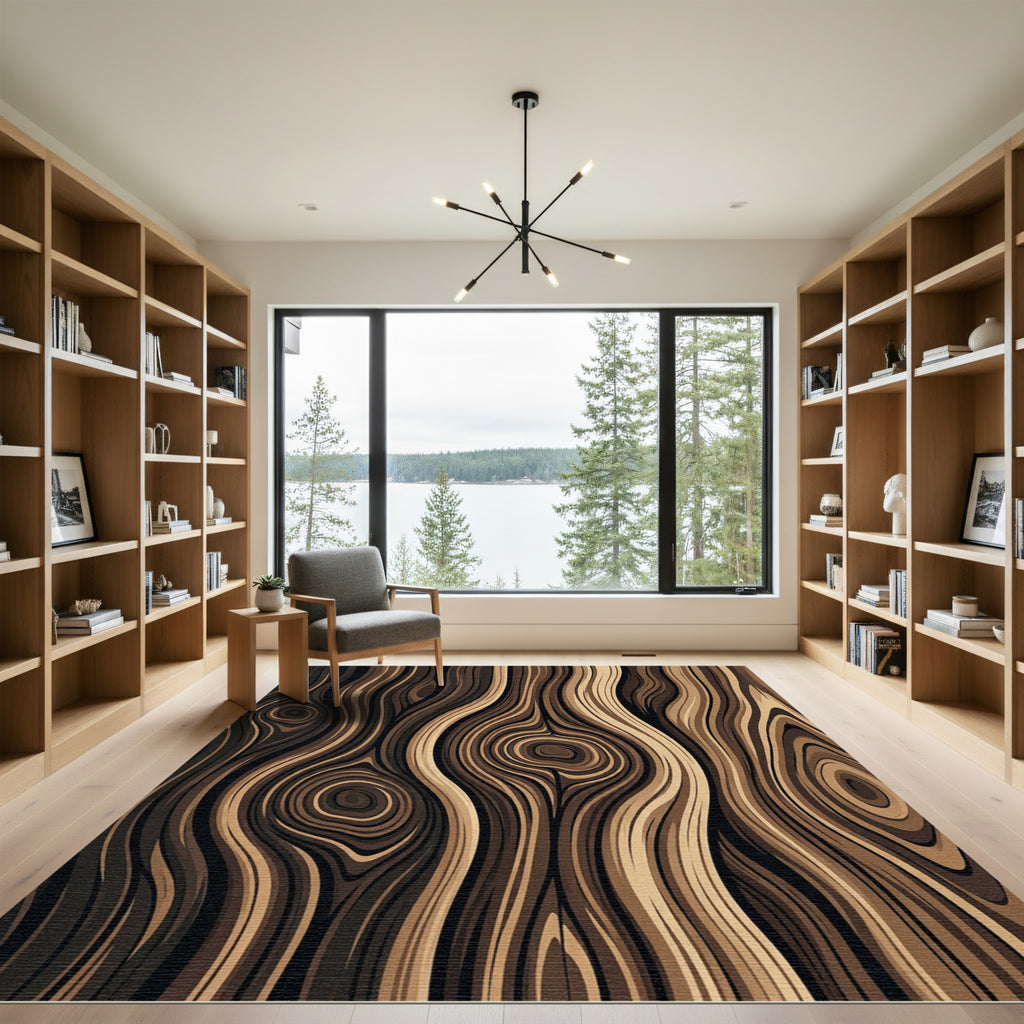 Earthy Wood Grain Swirls Rug