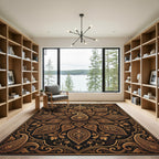 Ornate Gold Paisley Floral Medallion Rug