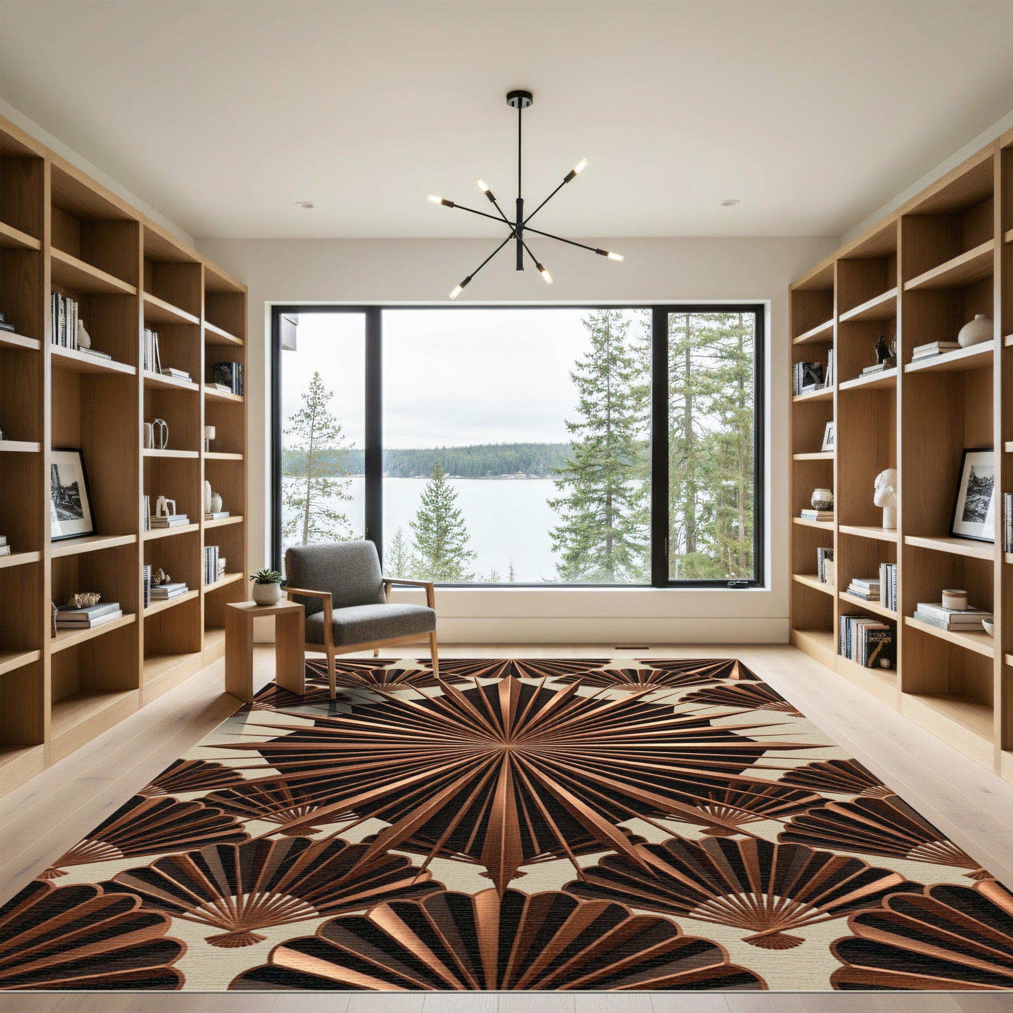 Art Deco Bronze Fan Radiance Geometric Rug