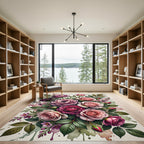 Elegant Pink Rose Bouquet Floral Artwork Rug