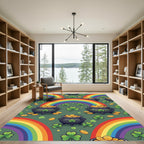 Whimsical Leprechaun Rainbow Clover Gold Rug