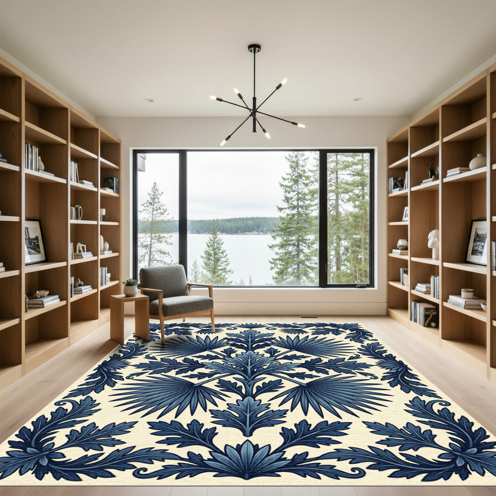 Indigo Botanical Palm Leaf Symmetry Rug