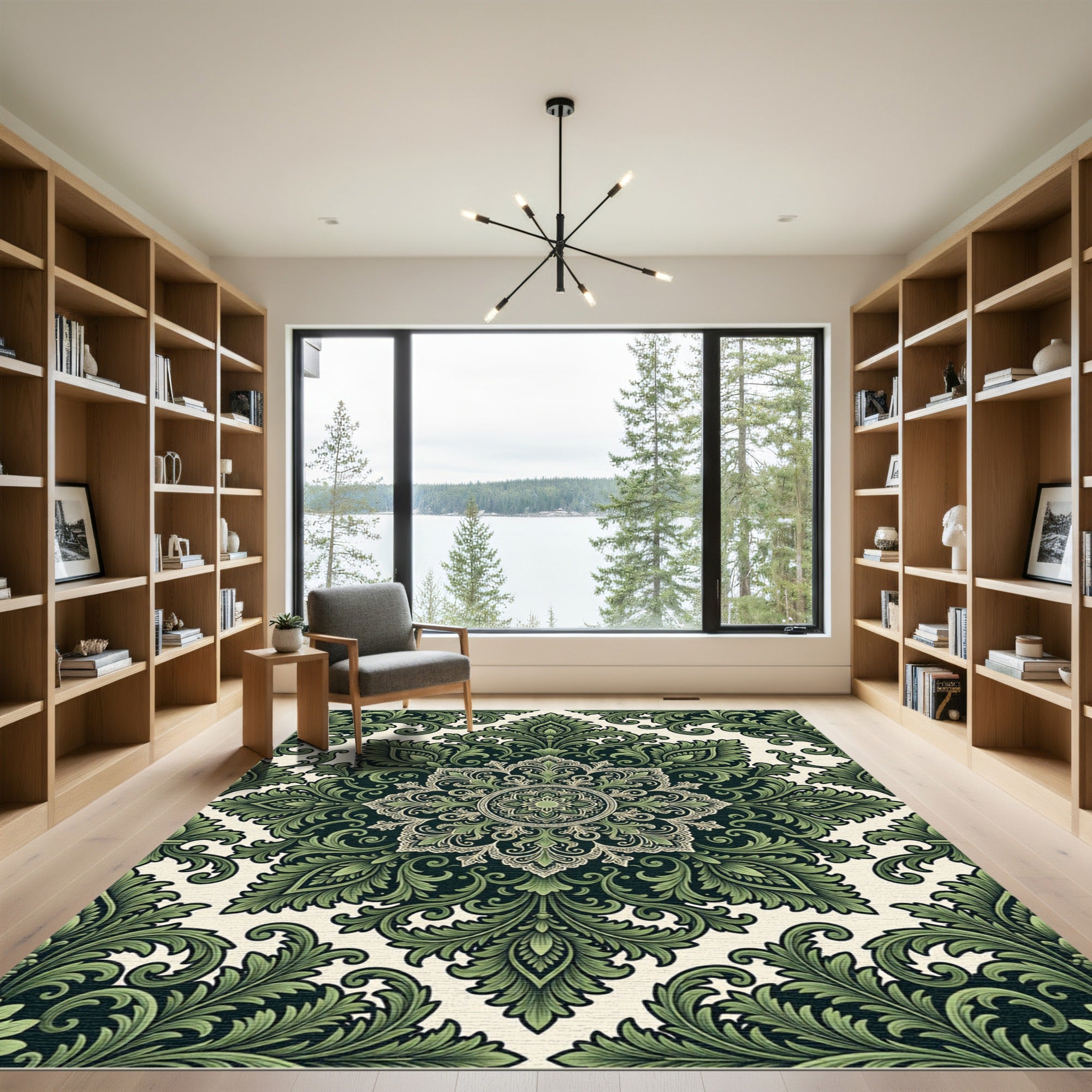 Deep Green Acanthus Leaf Medallion Rug