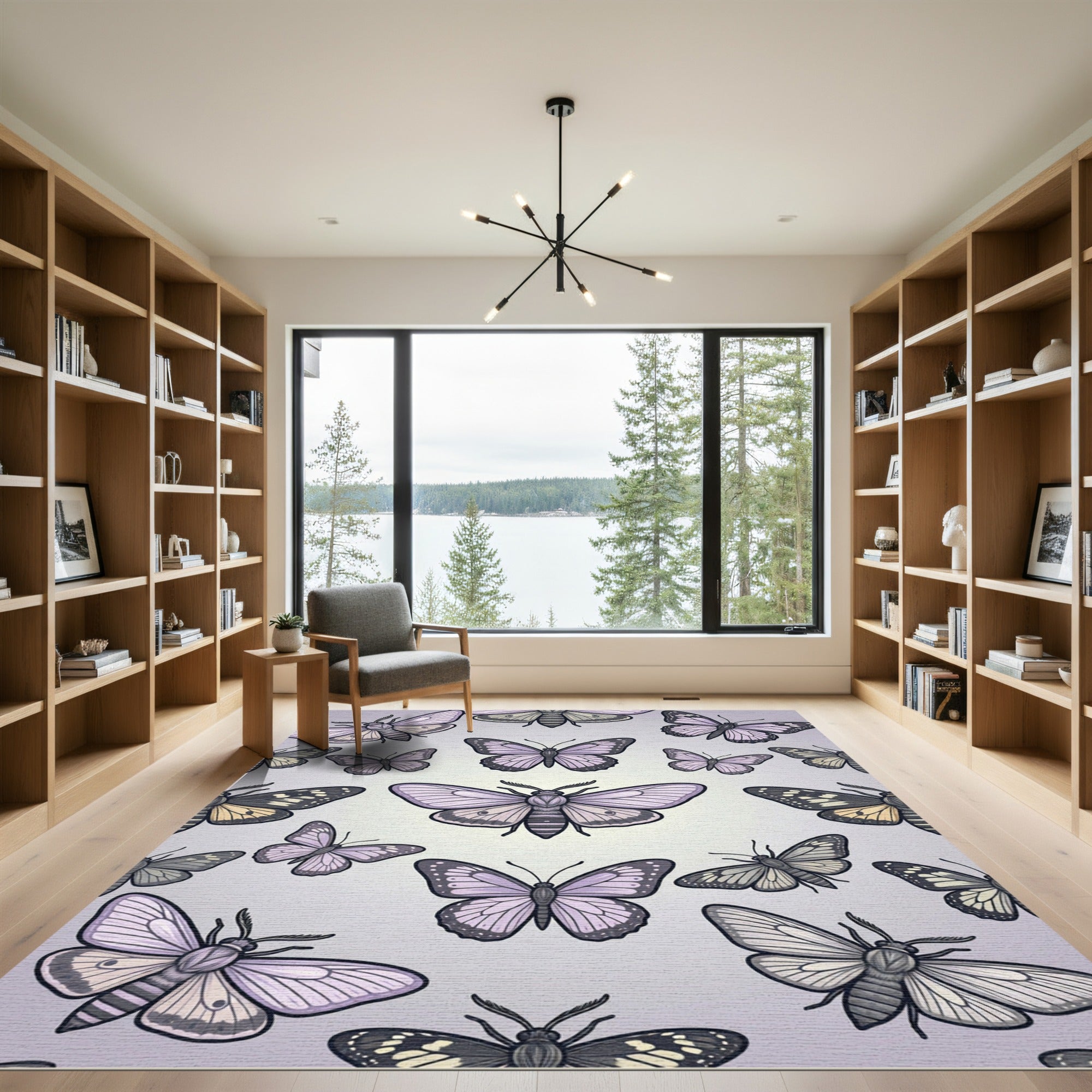 Ethereal Lavender Butterfly Moth Meadow Rug