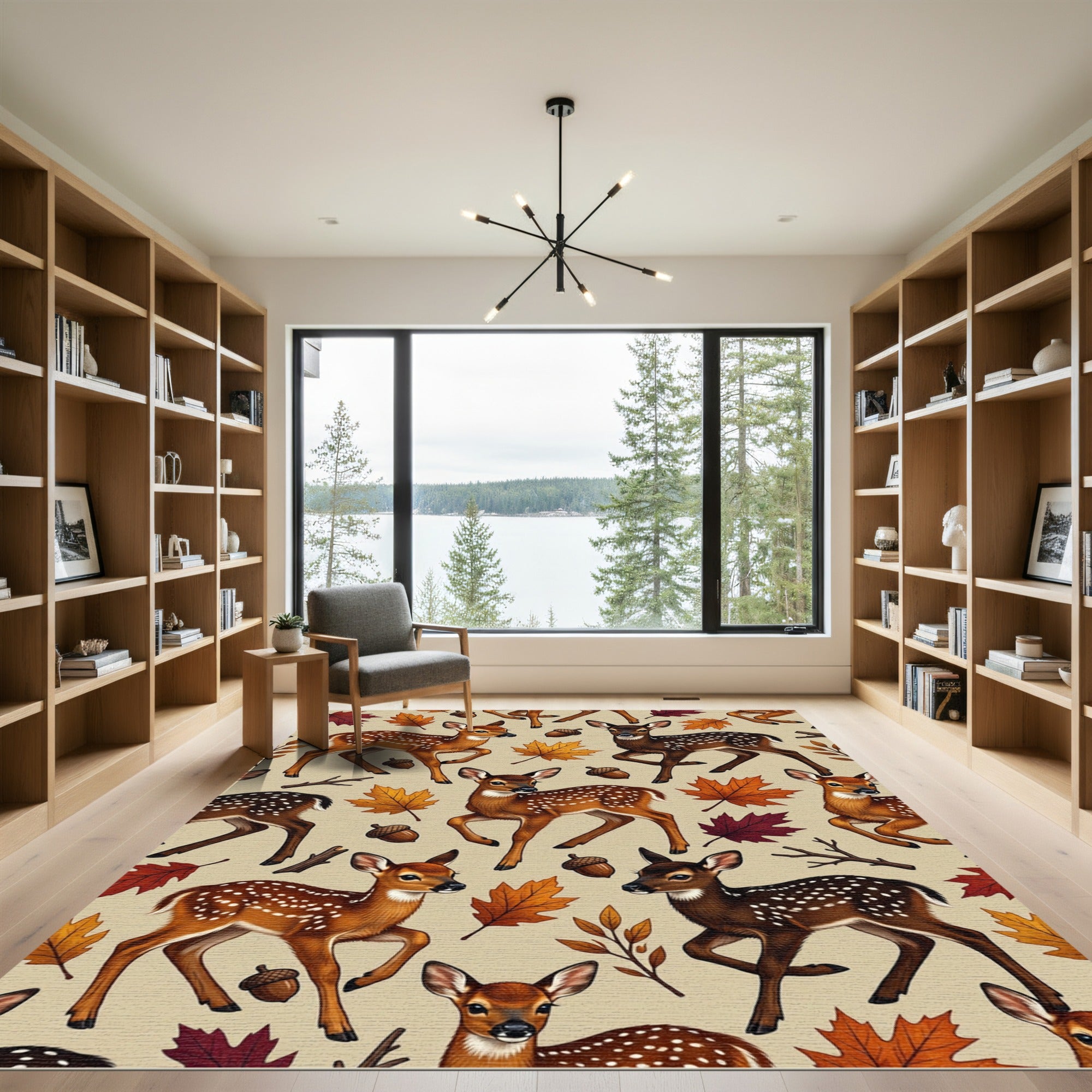 Whimsical Woodland Fawn and Autumn Leaf Rug