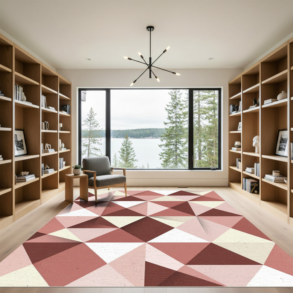 Modern Geometric Mauve and Cream Rug