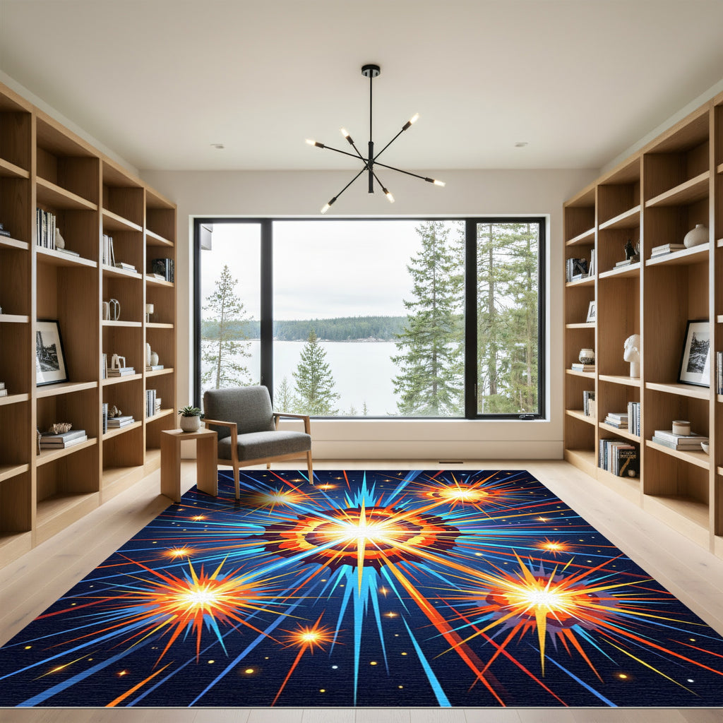Vibrant Cosmic Starburst Abstract Radiance Rug