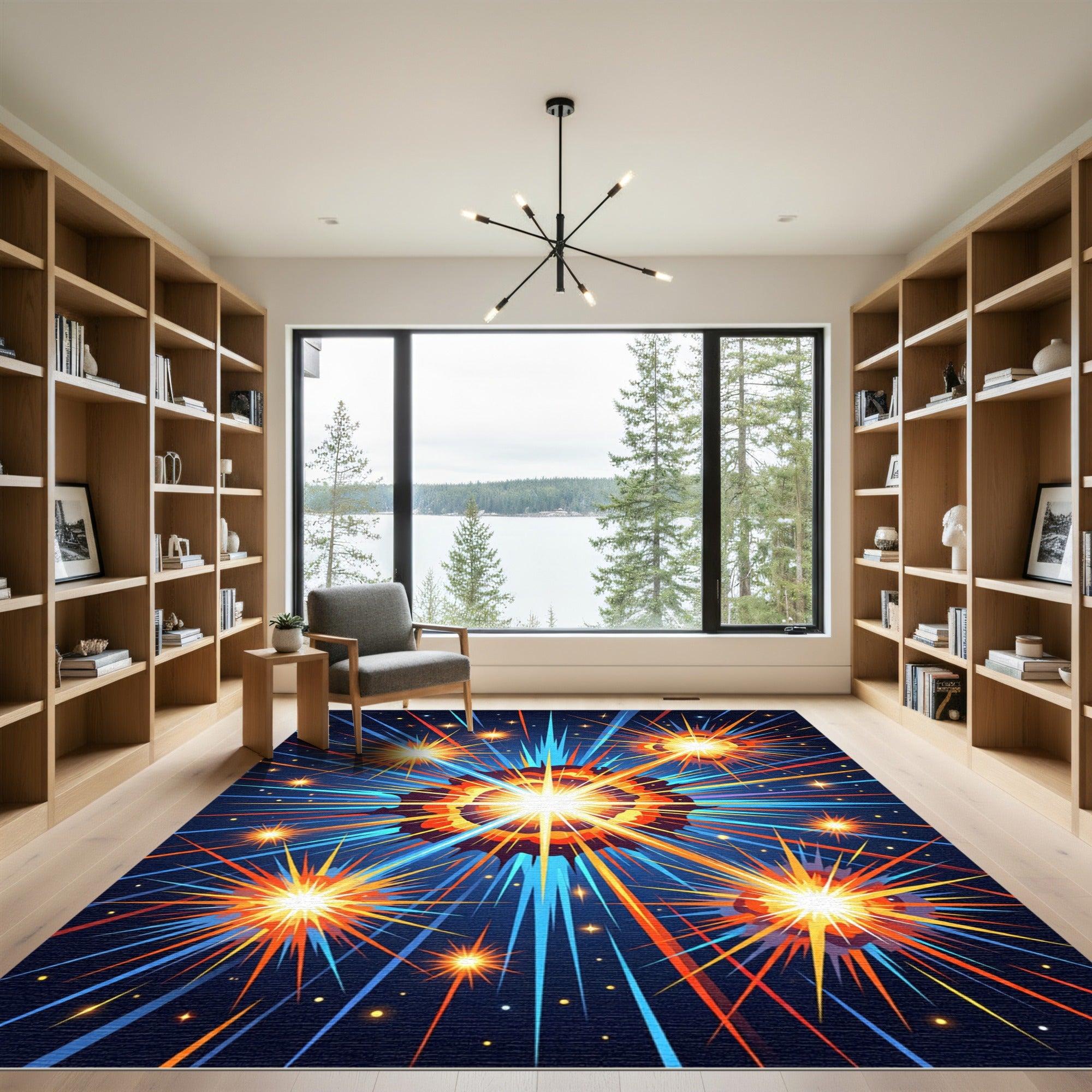 Vibrant Cosmic Starburst Abstract Radiance Rug