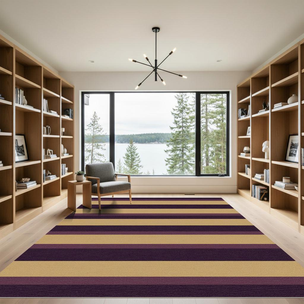 Rich Plum Gold Horizontal Stripe Rug