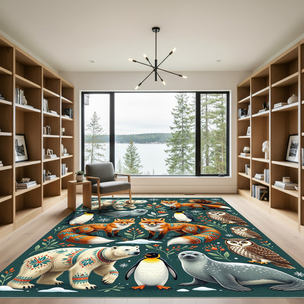 Whimsical Winter Forest Animal Ensemble Rug