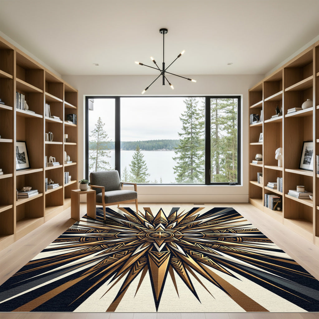 Radiant Golden Sunburst Star Rug