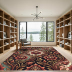 Vintage Crimson Floral Scrolling Vine Rug