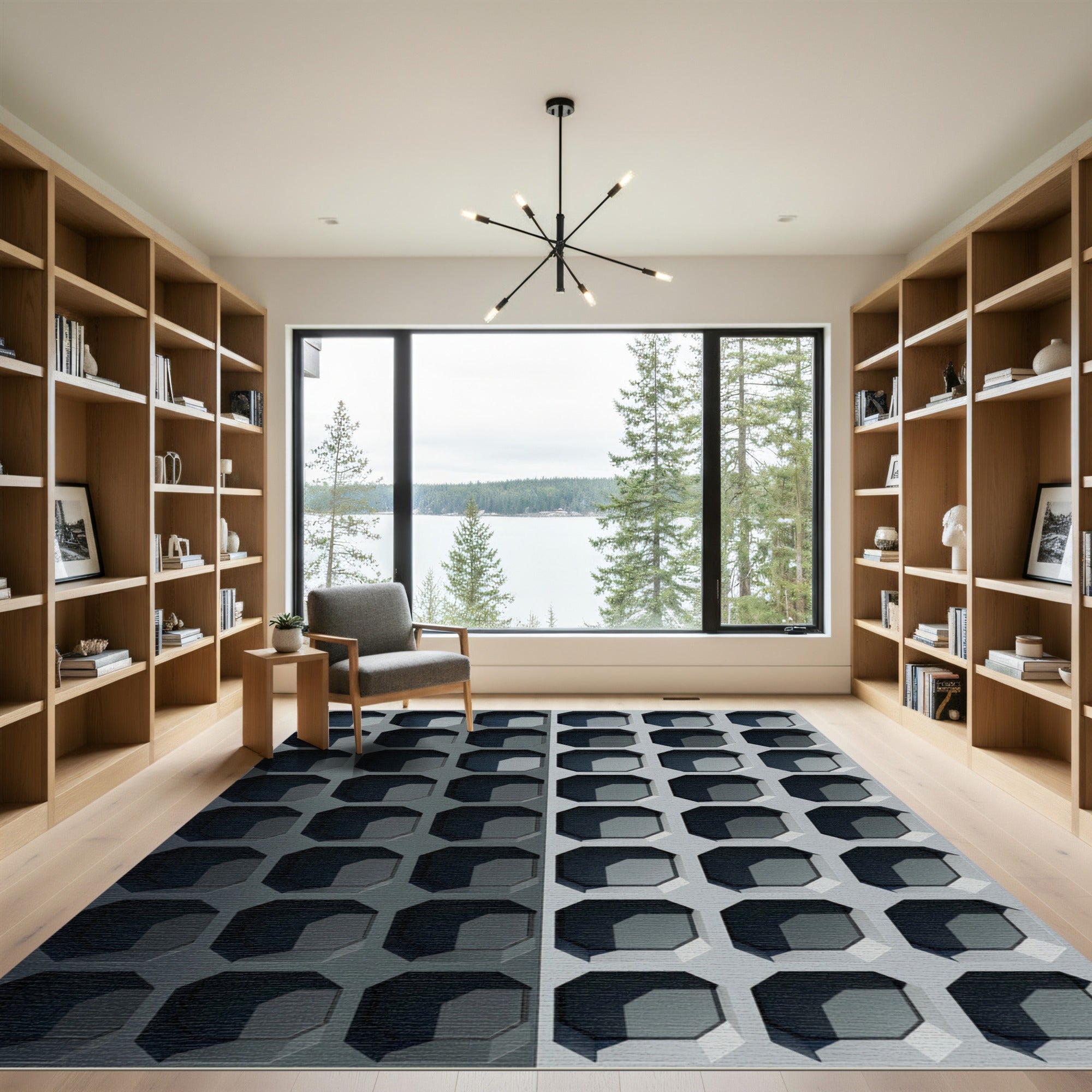 Monochrome Geometric Octagonal Grid Texture Rug