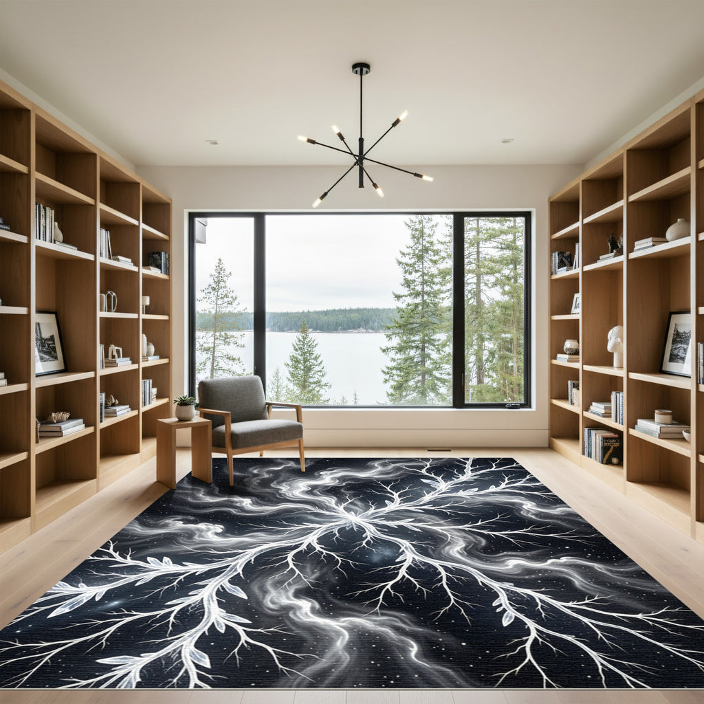 Ethereal Celestial White Branch Nebula Rug