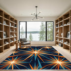 Radiant Navy Orange Celestial Burst Rug