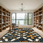 Gothic Clover Trefoil Amber Charcoal Geometric Rug