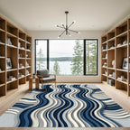 Modern Navy Blue Layered Wavy Rug