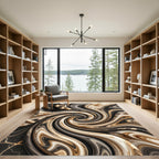 Golden Brown Swirl Abstract Marble Rug