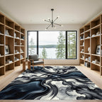 Dark Ink Wash Swirl Abstraction Rug