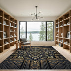 Golden Geometric Mandala Opulent Ink Rug