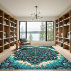 Teal Floral Mandala Botanical Ornament Rug