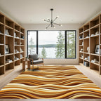 Golden Amber Abstract Wavy Lines Rug