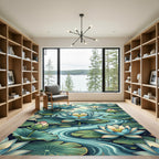 Serene Blue Lotus Water Garden Rug