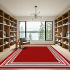 Rich Crimson Ivory Geometric Border Rug