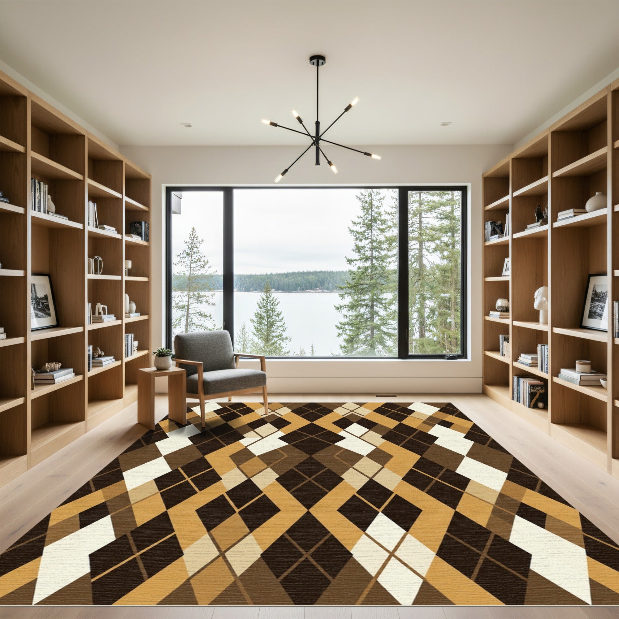 Brown Gold Diamond Argyle Overlay Rug