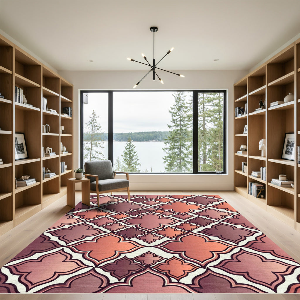Rose Gold Quatrefoil Geometric Tile Rug