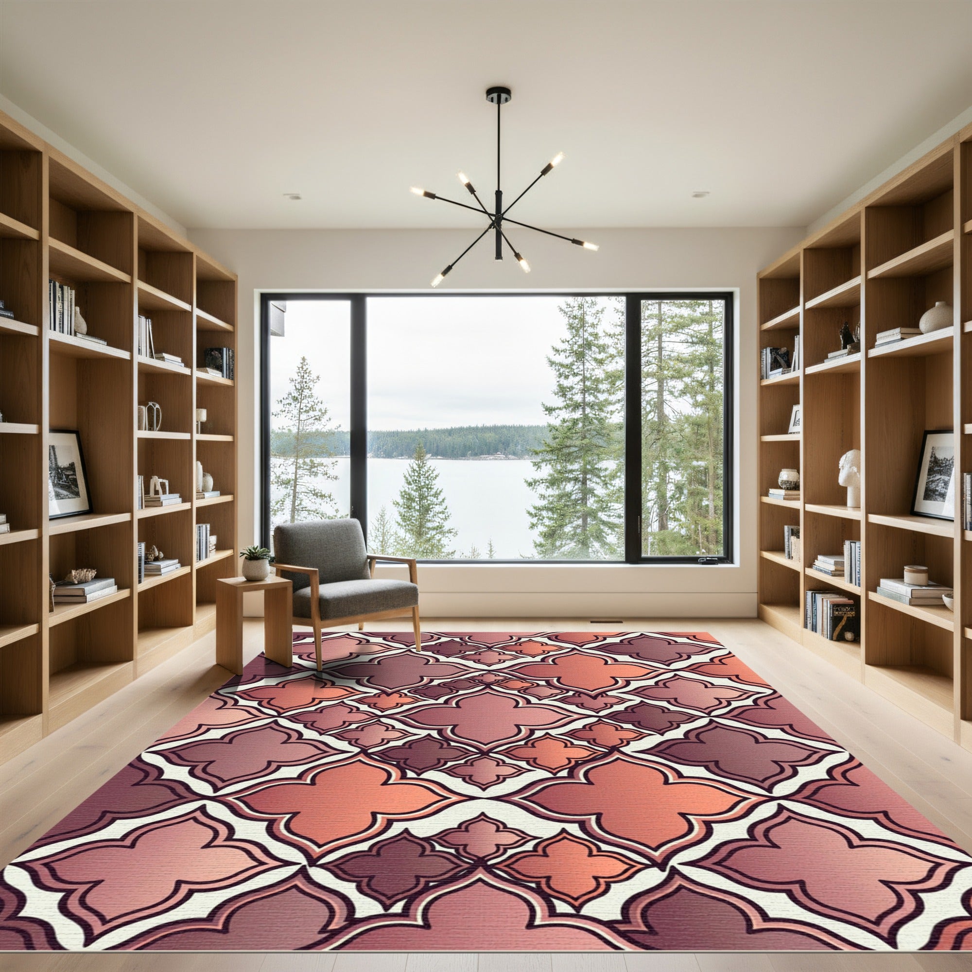 Rose Gold Quatrefoil Geometric Tile Rug