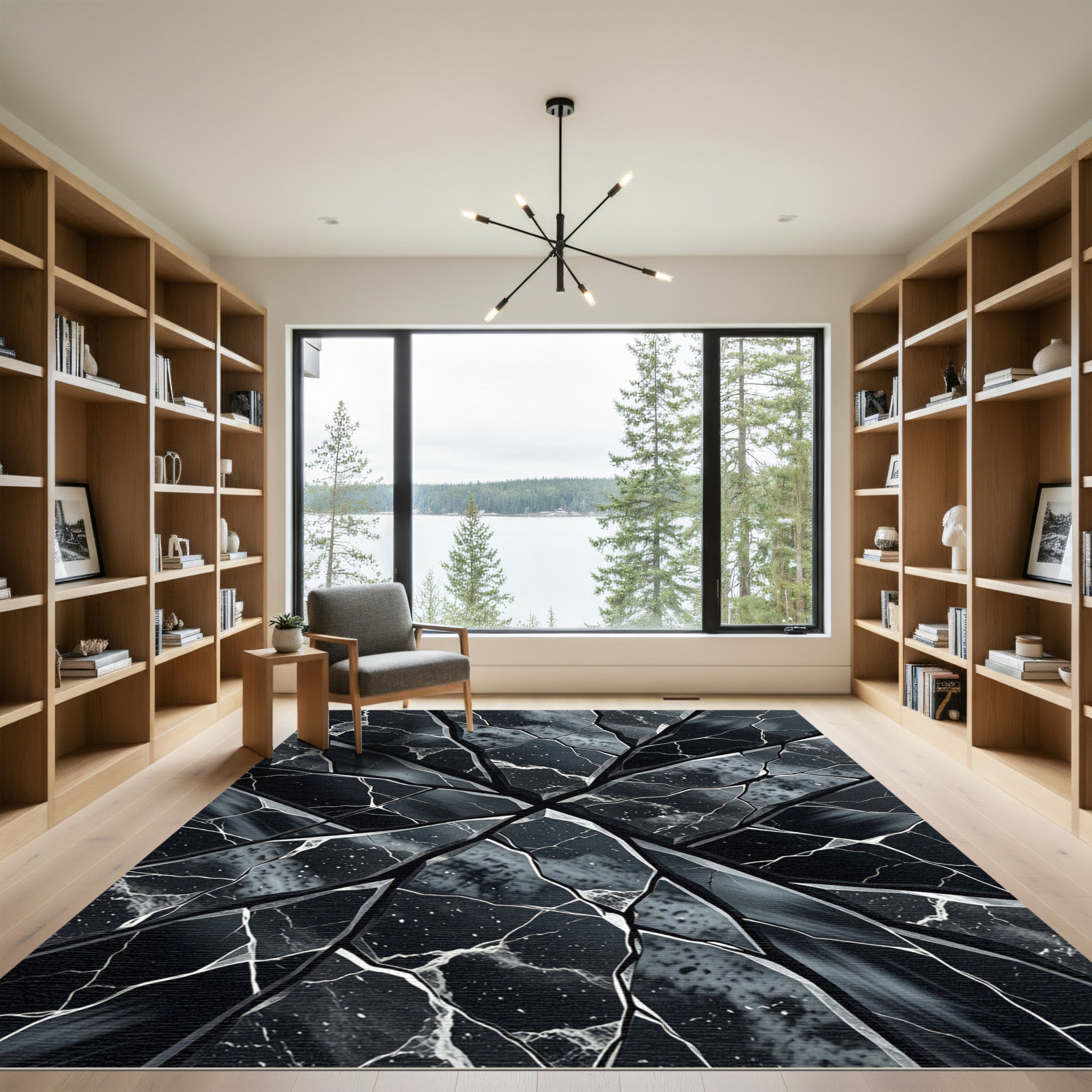 Abstract Black White Geo Marble Rug