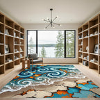 Dynamic Blue Swirl Ocean Shore Rug