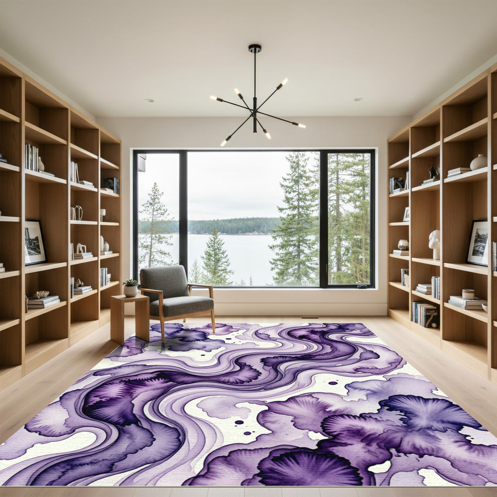 Ethereal Violet Fluid Abstract Swirl Rug