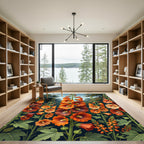 Vibrant Orange Hollyhock Botanical Garden Rug