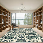 Whimsical Sage Gray Tabby Cat Floral Rug