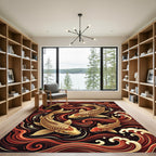 Golden Koi Fish Crimson Swirling Waves Rug