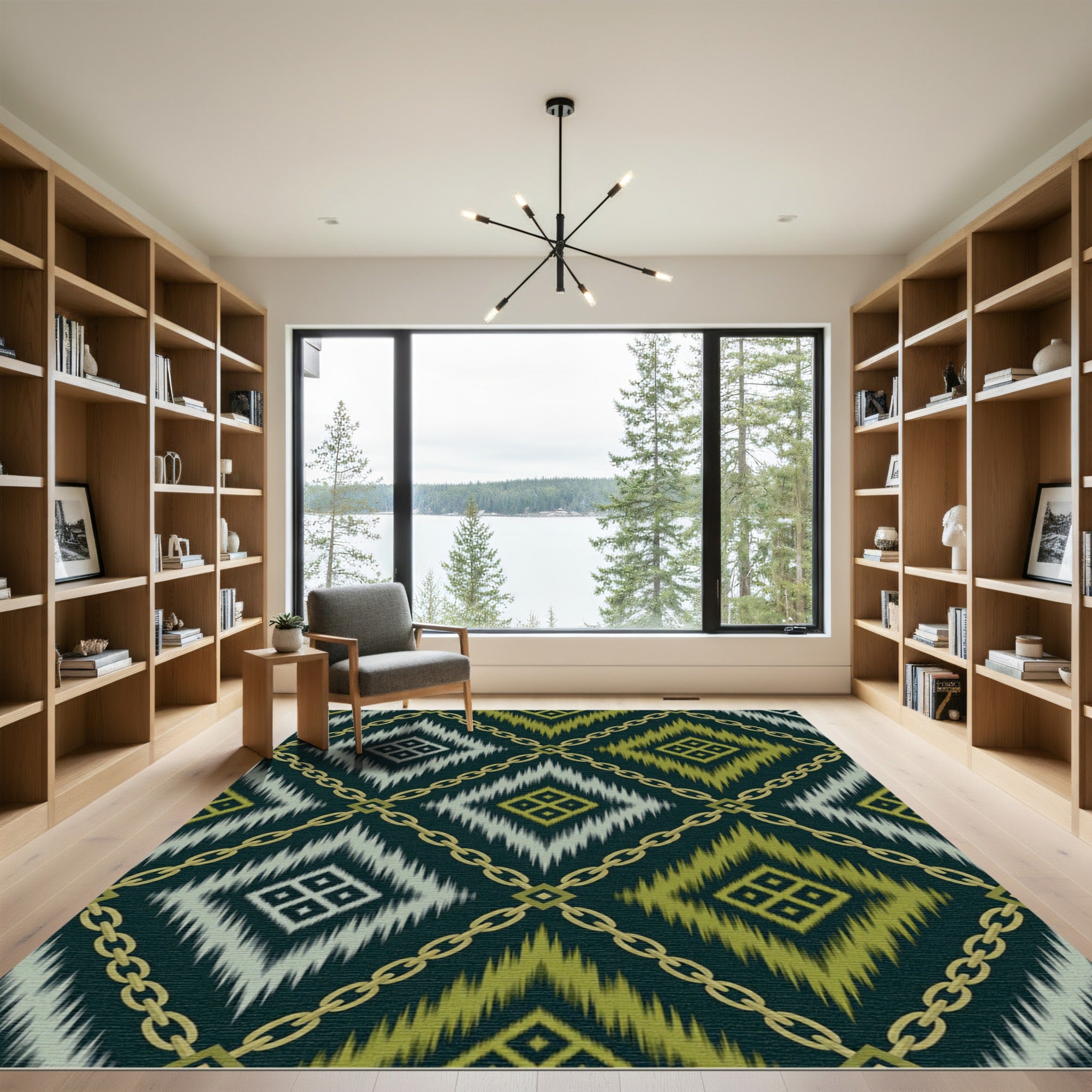 Deep Green Gold Chain Diamond Rug