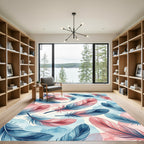 Watercolor Blue and Pink Feather Array Rug