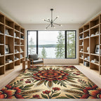 Vintage Rustic Wheat and Floral Medallion Rug