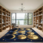 Golden Celestial Moon Phase Galaxy Rug
