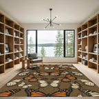 Golden Monarch Butterfly Earthy Floral Rug