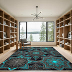 Luminous Teal Silver Celestial Starry Art Rug
