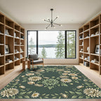 Elegant Sage Green Floral Wreath Rug